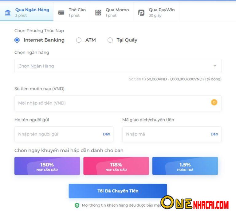 Nạp tiền qua Paywin tại nhà cái one88